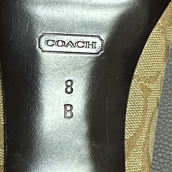 COACH Signature Monogram Brown and Tan Block Heel Pumps - Picture 6 of 6
